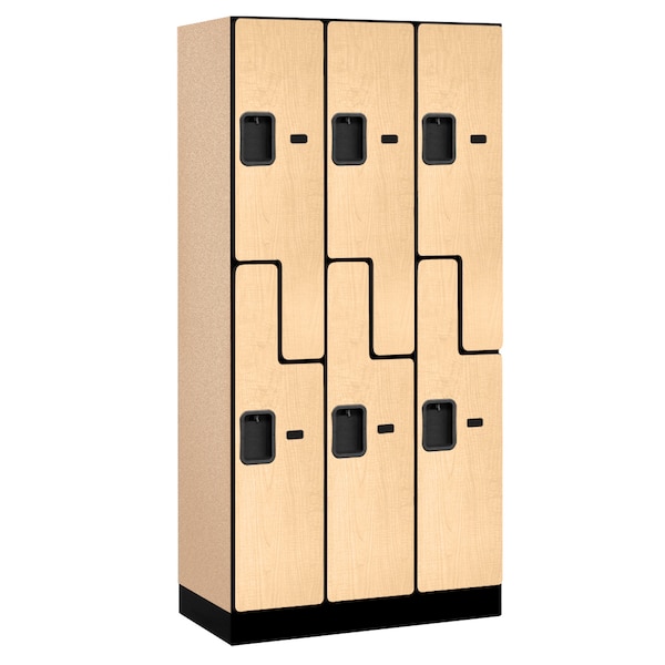 Wardrobe Z Locker, 36" W, 18" D, 76" H, (3) Wide, (6) Openings, Maple